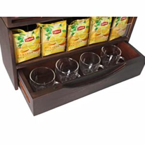 Wooden Tea Caddy Tea Bag Holder Kitchen Storage for Spice Bags and Sugar Packets Tableware with Slide-out Drawer Supports Multi-level Expansion (Double-drawer design)