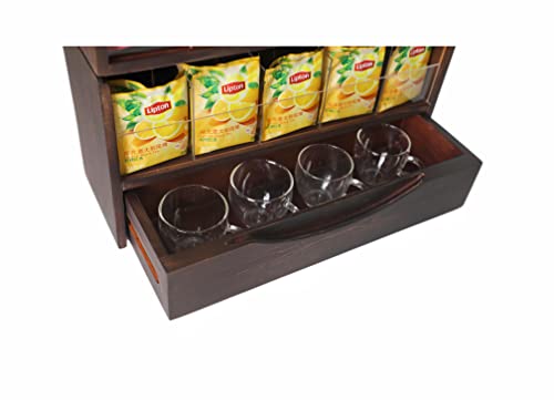 Wooden Tea Caddy Tea Bag Holder Kitchen Storage for Spice Bags and Sugar Packets Tableware with Slide-out Drawer Supports Multi-level Expansion (Double-drawer design)