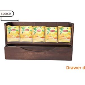 Wooden Tea Caddy Tea Bag Holder Kitchen Storage for Spice Bags and Sugar Packets Tableware with Slide-out Drawer Supports Multi-level Expansion (Double-drawer design)