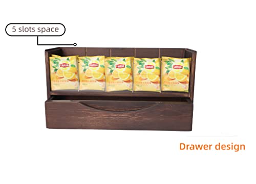 Wooden Tea Caddy Tea Bag Holder Kitchen Storage for Spice Bags and Sugar Packets Tableware with Slide-out Drawer Supports Multi-level Expansion (Double-drawer design)