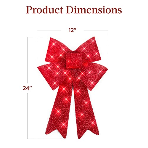 Best Choice Products Set of 3 Bows Pre-Lit Christmas Bow Decoration, Indoor/Outdoor LED Holiday Décor w/ 30 Lights, Outdoor Battery Box, Timer, 8 Light Functions - Red