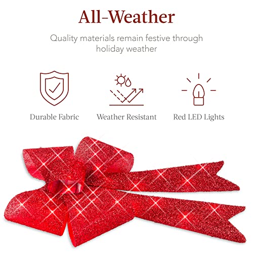 Best Choice Products Set of 3 Bows Pre-Lit Christmas Bow Decoration, Indoor/Outdoor LED Holiday Décor w/ 30 Lights, Outdoor Battery Box, Timer, 8 Light Functions - Red