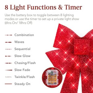 Best Choice Products Set of 3 Bows Pre-Lit Christmas Bow Decoration, Indoor/Outdoor LED Holiday Décor w/ 30 Lights, Outdoor Battery Box, Timer, 8 Light Functions - Red