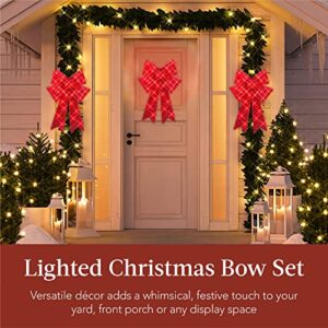 Best Choice Products Set of 3 Bows Pre-Lit Christmas Bow Decoration, Indoor/Outdoor LED Holiday Décor w/ 30 Lights, Outdoor Battery Box, Timer, 8 Light Functions - Red