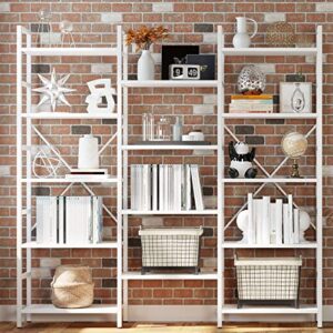 ironck bookcases and bookshelves triple wide 5 tiers industrial bookshelf, large etagere bookshelf open display shelves with metal frame