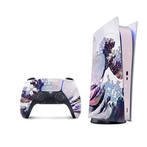 TACKY DESIGN Wave Watercolor Skin for PS5 Skin Digital Edition, Playstation 5 Console and 2 Controllers, PS5 Purple Pastel Kawaii Skin Vinyl 3M Decal Stickers Full wrap Cover (Digital Edition)