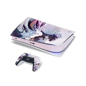 TACKY DESIGN Wave Watercolor Skin for PS5 Skin Digital Edition, Playstation 5 Console and 2 Controllers, PS5 Purple Pastel Kawaii Skin Vinyl 3M Decal Stickers Full wrap Cover (Digital Edition)