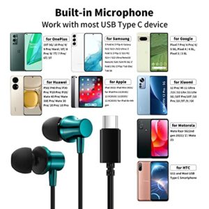 USB C Headphones, USB Type C Earbuds Wired Earphones Magnetic Bass Noise Canceling in-Ear Headset w/Mic for iPad 10 Pro Samsung Z Fold 4 Flip 3 Galaxy S23 S22 S21 Pixel 7 6 Oneplus 11 10 Pro 9, Green