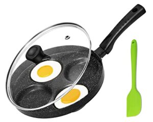 mylifeunit egg frying pan, 4-cup nonstick fried egg pan, aluminum egg cooker pan with lid and spatula
