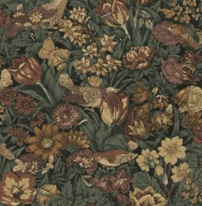 nextwall bird floral vintage peel and stick wallpaper (mahogany & graphite)