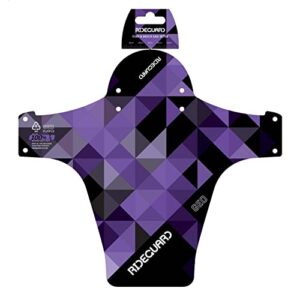 rideguard pf1 - front mtb mudguard mountain bike fender. fits 24”, 26”, 27.5”, 29”, plus size and fat bikes. uk made 100% recycled plastic waste 100% recyclable. (geo purple)