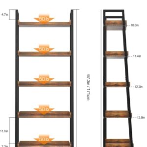 ASTARTH Ladder Shelf-5 Tier Bookshelves w/Open Shelf for Storage, Industrial Bookshelf & Tall Ladder Shelf-Metal Frame for Bedroom, Living Room, Kitchen-67.3'' H, Easy Assembly, Rustic Brown