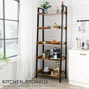 ASTARTH Ladder Shelf-5 Tier Bookshelves w/Open Shelf for Storage, Industrial Bookshelf & Tall Ladder Shelf-Metal Frame for Bedroom, Living Room, Kitchen-67.3'' H, Easy Assembly, Rustic Brown