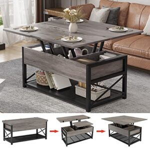 itaar 43" lift top coffee table, 3 in 1 multi-function small coffee table with storage for living room, dining reception room, grey
