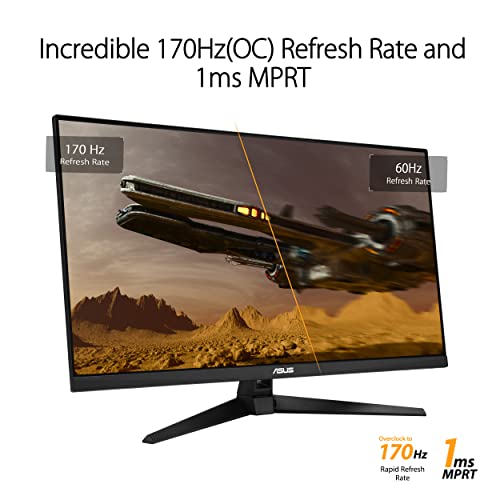 ASUS TUF Gaming 31.5” 1440P HDR Monitor (VG32AQA1A) - QHD (2560 x 1440), 170Hz, 1ms, Extreme Low Motion Blur, FreeSync Premium, DisplayPort, HDMI, HDR-10, Shadow Boost, VESA Wall Mountable,Black