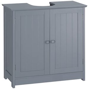 homcom under sink bathroom cabinet with 2 doors and shelf, pedestal sink bathroom vanity cabinet, gray