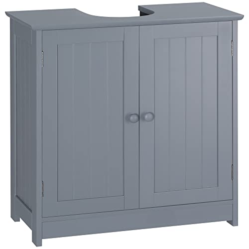 HOMCOM Under Sink Bathroom Cabinet with 2 Doors and Shelf, Pedestal Sink Bathroom Vanity Cabinet, Gray