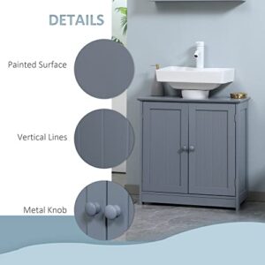 HOMCOM Under Sink Bathroom Cabinet with 2 Doors and Shelf, Pedestal Sink Bathroom Vanity Cabinet, Gray