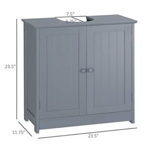 HOMCOM Under Sink Bathroom Cabinet with 2 Doors and Shelf, Pedestal Sink Bathroom Vanity Cabinet, Gray