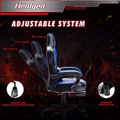 HEALGEN Gaming Chair with Footrest Gamer Chair with Massage Lumbar Support PU Leather Computer Chair Ergonomic Chair Video Game Chairs Gaming Chair for Adults