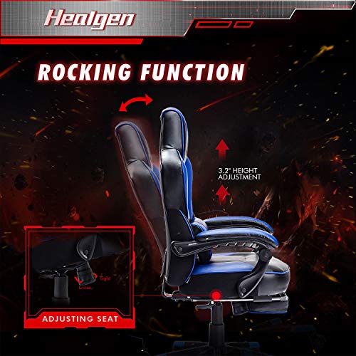 HEALGEN Gaming Chair with Footrest Gamer Chair with Massage Lumbar Support PU Leather Computer Chair Ergonomic Chair Video Game Chairs Gaming Chair for Adults