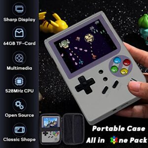 RG300 Handheld Game Console 2.8 inch Portable Retro Video Games Consoles Pocket Rechargeable Built-in Hand Held Classic System with Case and Screen Protector Gray 64GB