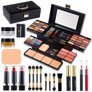 professional makeup kit for women full kit with mirror 58 colors all in one make up gift set combination with eyeshadow, compact powder, blusher, lipstick, lip liner, eyebrow pencil, glitter powder, eyeliner, mascara, cosmetic case for girls (100-n)