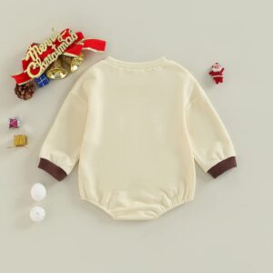 FYBITBO Newborn Baby Girl Boy Christmas Outfit Reindeer Sweatshirt Romper Long Sleeve Shirt Onesie Santa Costume (12-18 Months,Beige-reindeer)