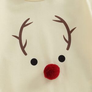 FYBITBO Newborn Baby Girl Boy Christmas Outfit Reindeer Sweatshirt Romper Long Sleeve Shirt Onesie Santa Costume (12-18 Months,Beige-reindeer)
