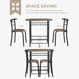 VINGLI 3 Piece Dining Set,Small Kitchen Table Set for 2,Breakfast Table Set for 2,Kitchen Wooden Table and 2 Chairs for Small Space/Dining Room/Apartment,Metal Frame,Wine Rack,Rustic