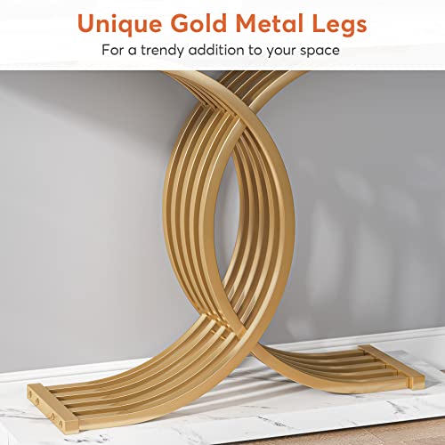 Tribesigns Gold Entryway Table, Modern 39-Inch Console/Accent Table with Geometric Metal Legs, Faux Marble Narrow Wood Sofa,Foyer Table for Entrance, Living Room (Gold & White)