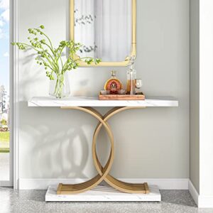 Tribesigns Gold Entryway Table, Modern 39-Inch Console/Accent Table with Geometric Metal Legs, Faux Marble Narrow Wood Sofa,Foyer Table for Entrance, Living Room (Gold & White)