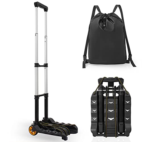 Folding Luggage Cart, TORIBIO Luggage Trucks Aluminum Portable Luggage Trolley with Storage Bag, Utility Dolly Platform Cart for Travel, House Office Moving, Travel, Shopping, Black