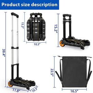 Folding Luggage Cart, TORIBIO Luggage Trucks Aluminum Portable Luggage Trolley with Storage Bag, Utility Dolly Platform Cart for Travel, House Office Moving, Travel, Shopping, Black