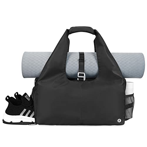 sportsnew Yoga Gym Bags for Women with Shoes Compartment and Wet Dry Storage Pockets with Adjustable Yoga Mat Holder, Black