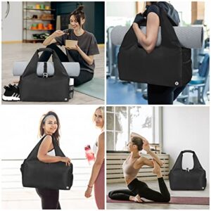 sportsnew Yoga Gym Bags for Women with Shoes Compartment and Wet Dry Storage Pockets with Adjustable Yoga Mat Holder, Black