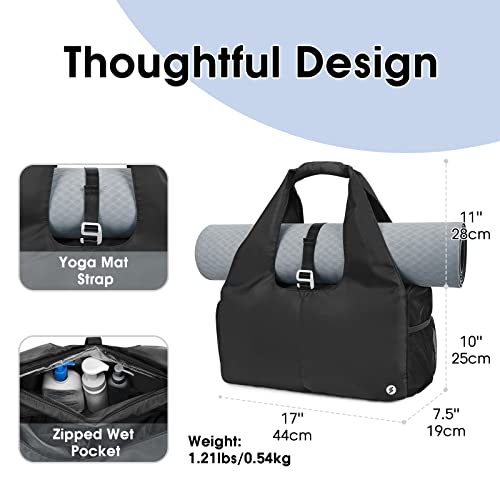 sportsnew Yoga Gym Bags for Women with Shoes Compartment and Wet Dry Storage Pockets with Adjustable Yoga Mat Holder, Black