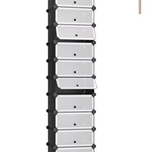 DINMO 10-Tier Shoe Rack with Doors for Entryway, 20 Pairs, Portable Plastic Cubby Shoe Shelves Organizer Unit, DIY Shoe Cabinet, Black