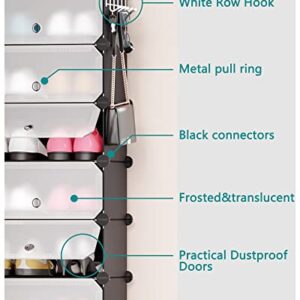 DINMO 10-Tier Shoe Rack with Doors for Entryway, 20 Pairs, Portable Plastic Cubby Shoe Shelves Organizer Unit, DIY Shoe Cabinet, Black