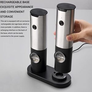 Electric Salt and Pepper Grinder Set Rechargeable with Charging Station Base, USB Type-C Cable, LED Light, Stainless Steel Automatic Spice Salt Pepper Shakers Grinder, Adjustable Coarseness Mill