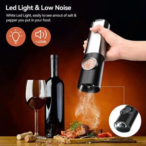 Electric Salt and Pepper Grinder Set Rechargeable with Charging Station Base, USB Type-C Cable, LED Light, Stainless Steel Automatic Spice Salt Pepper Shakers Grinder, Adjustable Coarseness Mill