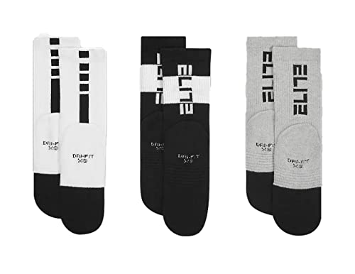 Nike Little Kids' Dri-FIT Elite Crew Socks 3 Pack (B(BN0549-042)/G, 5-7 Years)