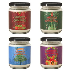 merry christmas candles for women home gift set, 4 packs soy wax candles, apple & cinnamon, lavender, vanilla and cedar scented glass jar candles for holiday party, 35hr long burning