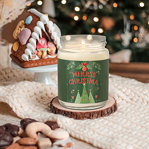 Merry Christmas Candles for Women Home Gift Set, 4 Packs Soy Wax Candles, Apple & Cinnamon, Lavender, Vanilla and Cedar Scented Glass Jar Candles for Holiday Party, 35Hr Long Burning