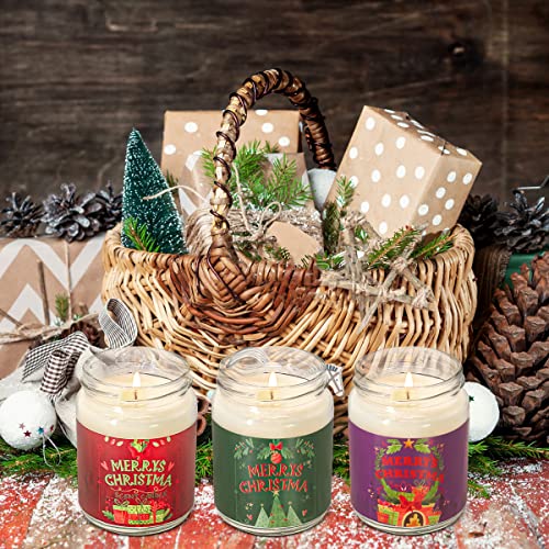 Merry Christmas Candles for Women Home Gift Set, 4 Packs Soy Wax Candles, Apple & Cinnamon, Lavender, Vanilla and Cedar Scented Glass Jar Candles for Holiday Party, 35Hr Long Burning