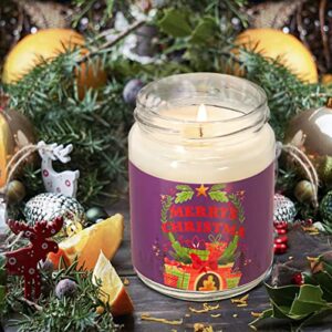 Merry Christmas Candles for Women Home Gift Set, 4 Packs Soy Wax Candles, Apple & Cinnamon, Lavender, Vanilla and Cedar Scented Glass Jar Candles for Holiday Party, 35Hr Long Burning