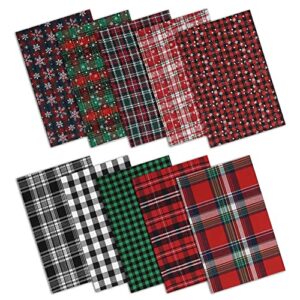10 pcs christmas plaid bundles quilting fabric,16 x 20 inches rectangle cloth red green grid snowflake patchwork fabric scraps for christmas decortion candy gift wrapping sewing work diy craft