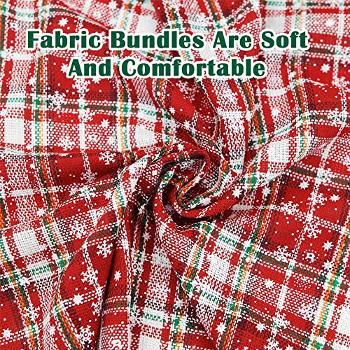 10 Pcs Christmas Plaid Bundles Quilting Fabric,16 x 20 inches Rectangle Cloth Red Green Grid Snowflake Patchwork Fabric Scraps for Christmas Decortion Candy Gift Wrapping Sewing Work DIY Craft