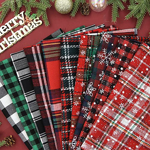 10 Pcs Christmas Plaid Bundles Quilting Fabric,16 x 20 inches Rectangle Cloth Red Green Grid Snowflake Patchwork Fabric Scraps for Christmas Decortion Candy Gift Wrapping Sewing Work DIY Craft