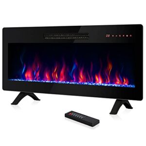 belleze 36" electric fireplace heater, 1400 w recessed & wall mounted electric fireplace with remote control, freestanding heater with adjustable flame color and brightness, timer, touch screen